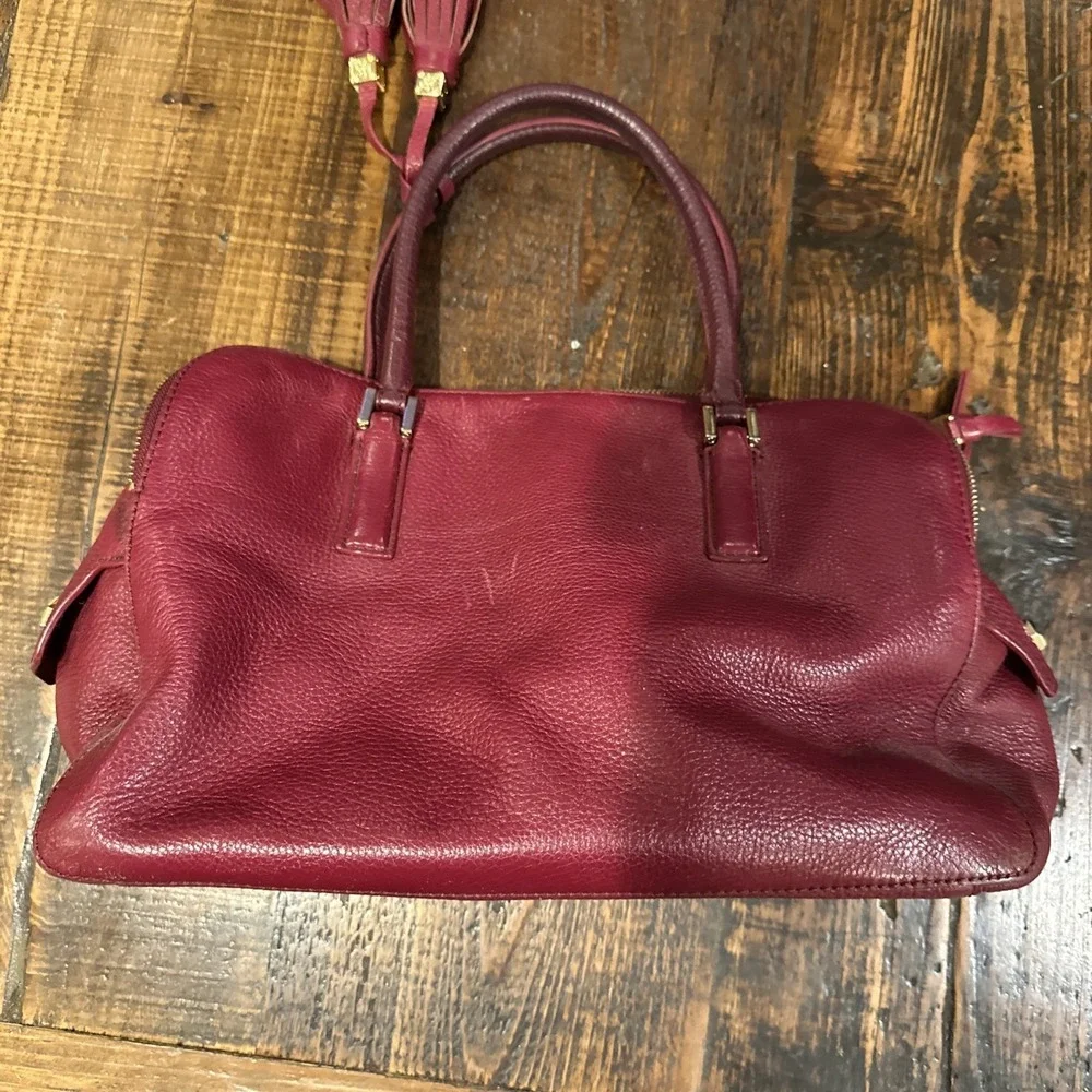 Tory‎ Burch Leather Thea Triple-Zip Satchel Bag Ox Blood Burgundy